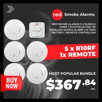 Red Smoke Alarms 5 x Bundle R10RF | Photoelectric RF Wireless smoke alarm | 10 year Battery | Remote Controller