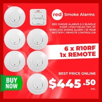 Red Smoke Alarms 6 x Bundle R10RF | Photoelectric RF Wireless smoke alarm | 10 year Battery | Remote Controller