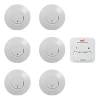 Red Smoke Alarms 6 x Bundle R10RF | Photoelectric RF Wireless smoke alarm | 10 year Battery | Remote Controller