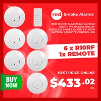 Red Smoke Alarms 6 x Bundle R10RF | Photoelectric RF Wireless smoke alarm | 10 year Battery | Remote Controller