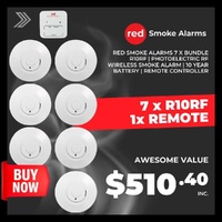 Red Smoke Alarms 7 x Bundle R10RF | Photoelectric RF Wireless smoke alarm | 10 year Battery | Remote Controller
