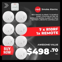 Red Smoke Alarms 7 x Bundle R10RF | Photoelectric RF Wireless smoke alarm | 10 year Battery | Remote Controller