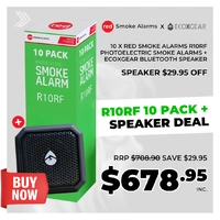 10 x Red Smoke Alarms R10RF Photoelectric Smoke Alarms + EcoXGear Pebble Bluetooth Speaker