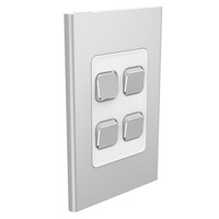 Clipsal Iconic STYL S3044C-SV | 4 Gang Switch Cover Plate | Silver | (Skin Only)