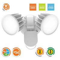 SES70802TC-WH | Stargem III Twin 2 x 15W LED Floodlight Tri-Colour with PIR Sensor | White