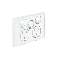 Snow Leopard SNPPSW2GWW | Double Power Point GPO 10A / Extra Switch 16AX/20Amp 250v | Glass Look