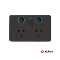 Mercator Ikuu SPPUSB02GMBK | Matt Black Smart Double Power Point with USB | Zigbee