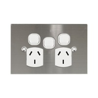 Connected Switch Gear SS-POD10X | Stainless Steel / White Double Power point / Extra Switch