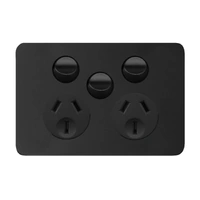 Hager Allure WBHP2XS-MB | Double Power Point + Extra Switch | Matt Black