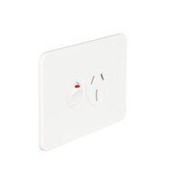 Hager Silhouette WBSP115S-MW | Single Power Point 15Amp with Shutter | Slimline | Matt White