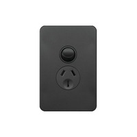 Hager Silhouette WBSP1VS-MB | Single Vertical Power Point 10Amp | Slimline | Matt Black