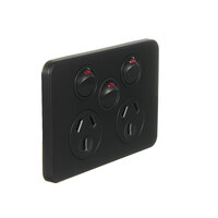Hager Silhouette WBSP2XS-MB | Double Power Point With Extra Switch 10Amp | Slimline | Matt Black