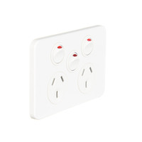 Hager Silhouette WBSP2XS-MW | Double Power Point With Extra Switch 10Amp 250v | Slimline | Matt White