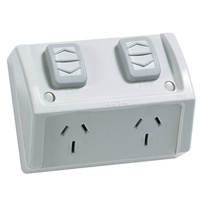 CLIPSAL WSC227/2/15 | Double Weatherproof Power Point GPO 15amp 250v (Resistant Grey)