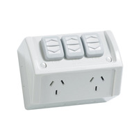 CLIPSAL WSC227-2X | Double Weatherproof Power Point GPO 10amp c/w Extra Switch (Resistant Grey)