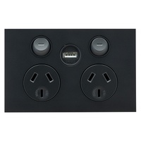 CLIPSAL SATURN ZEN Z4025USBC-ZB | Double GPO 10Amp 250v C/W USB | Zen Black