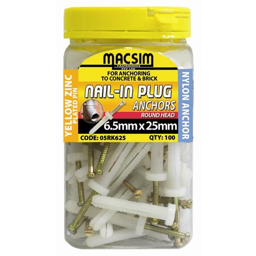 Nail-In Plug Round Head 6.5mm x 25mm - 100 Bottle Pack | 05RK625 main image