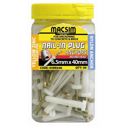 Nail-In Plug Round Head 6.5mm x 40mm - 50 Bottle Pack | 05RK640 main image