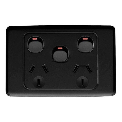 Clipsal 2025XA-BK | Black 10 amp Double Power Point With Extra Switch | 2000 Series main image