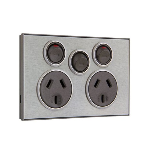 CLIPSAL SATURN 4025XA-HS | 10Amp Double Power Point | Removable Extra Switch | Horizon Silver main image