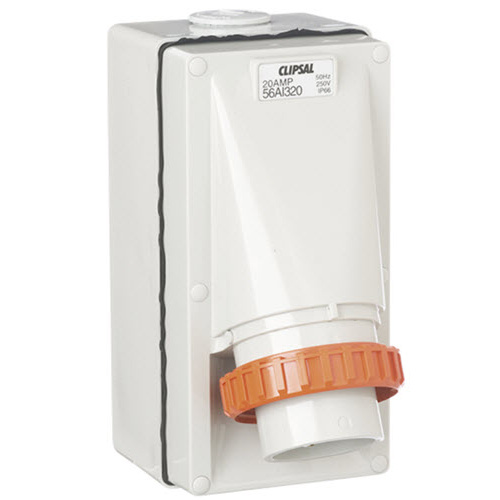 CLIPSAL 56AI320 | Appliance Inlet 3 Round Pin 20Amp IP66 Rated (Grey) 56 SERIES main image