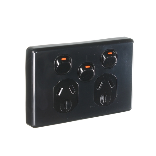 Clipsal Classic C2025XA-BK | Black 10 amp Double Power Point With Extra Switch main image