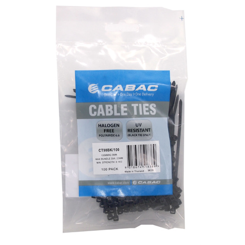 Cabac Cable Ties CT98BK | 100mm 2.5mm UV Resistant Black (100) Pack main image