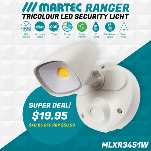 MLXR3451W | Ranger Single Spot LED Outdoor Flood Light 12w Tricolour | White main image