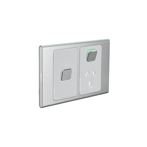Clipsal Iconic STYL Single Switched Internal Power point with extra Switch Cover Plate Silver | S3015XC-SV main image