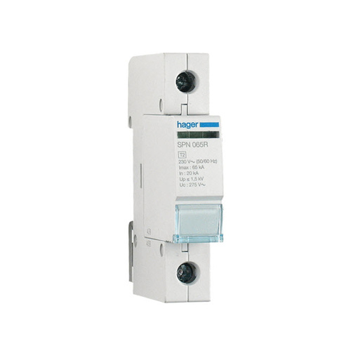 Hager SPN165R 1 Pole Surge protection 65kA with Replaceable Cartridge