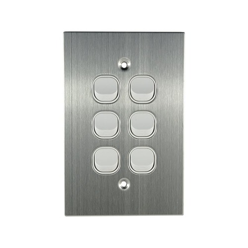 Connected Switch Gear SS LS106V 6 Gang Light Switch Stainless Steel White