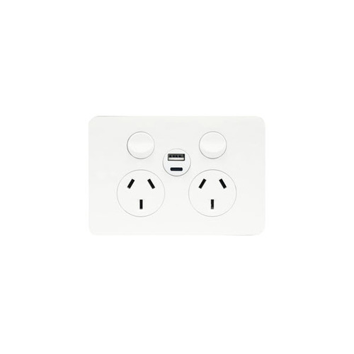Hager Allure WBHP2SUSBAC | 10Amp Double Internal Powerpoint With USB A+C Charger | Gloss White main image
