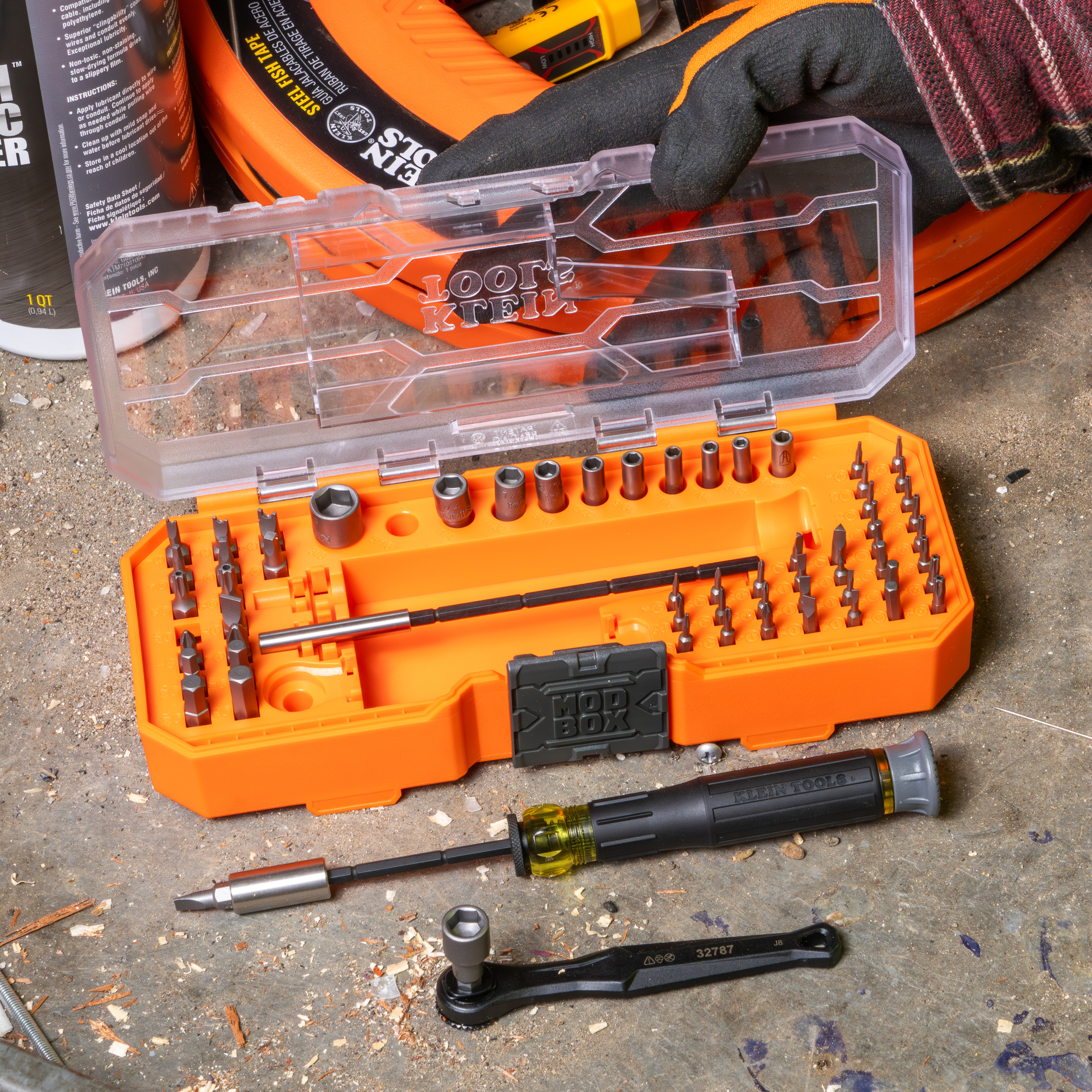Ultimate Precision and Versatility in One Set - Meet the 64-piece Klein Tools MODbox Precision Ratchet and Driver Set | Sparky Direct image