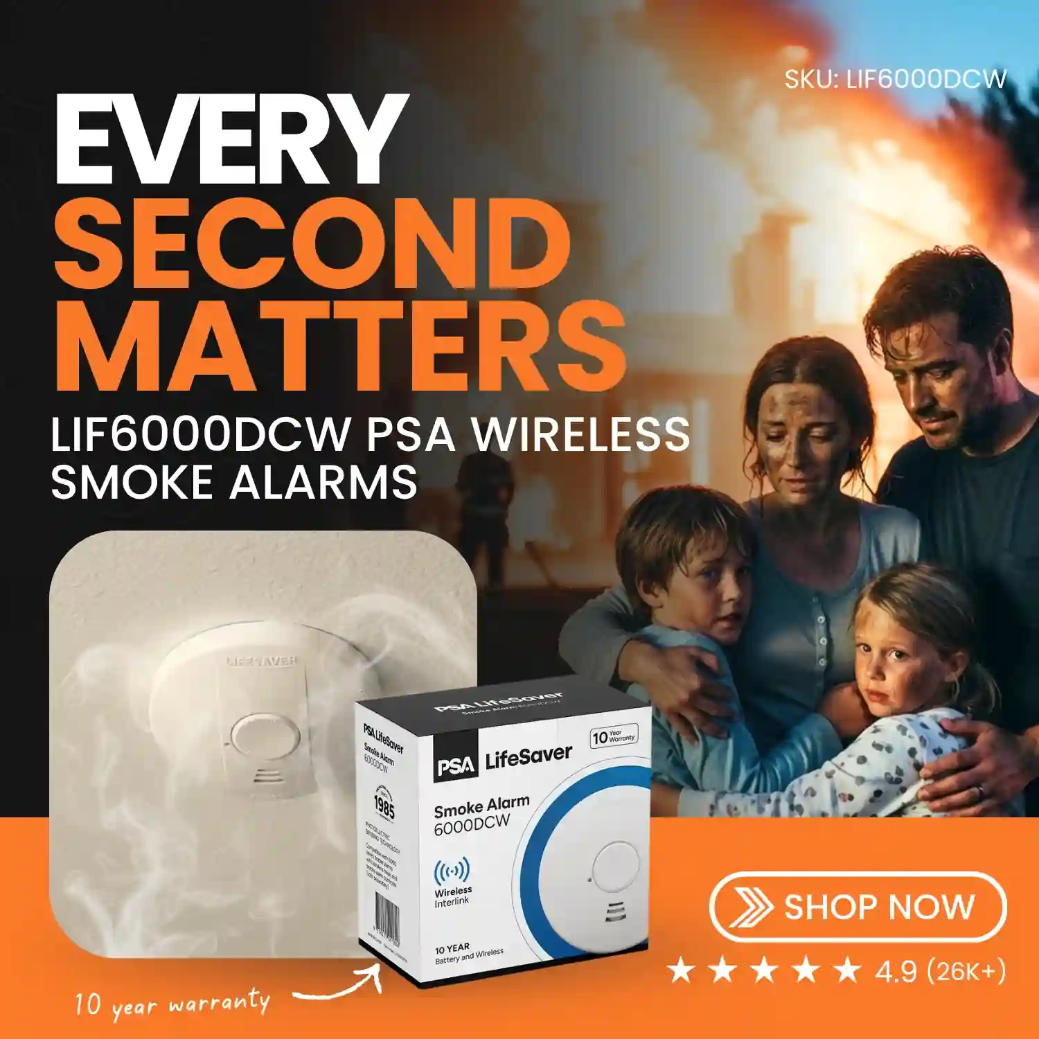 PSA LIF6000DCW | Wireless Smoke Alarm image