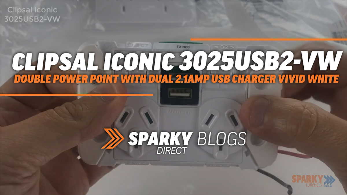 Clipsal Iconic 3025USB2-VW | Double Power Point With Dual 2.1Amp USB Charger Vivid White 3025USB2-VW image