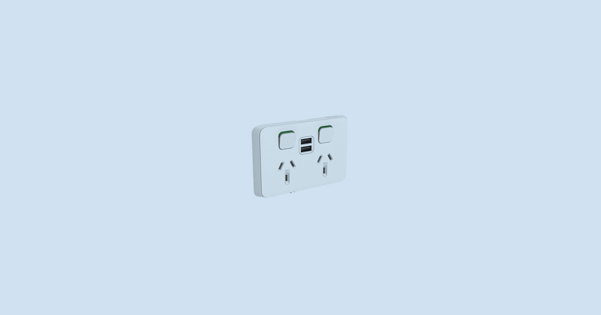 Clipsal Iconic 3025USB2-VW | Double Power Point With Dual 2.1Amp USB Charger Vivid White 3025USB2-VW